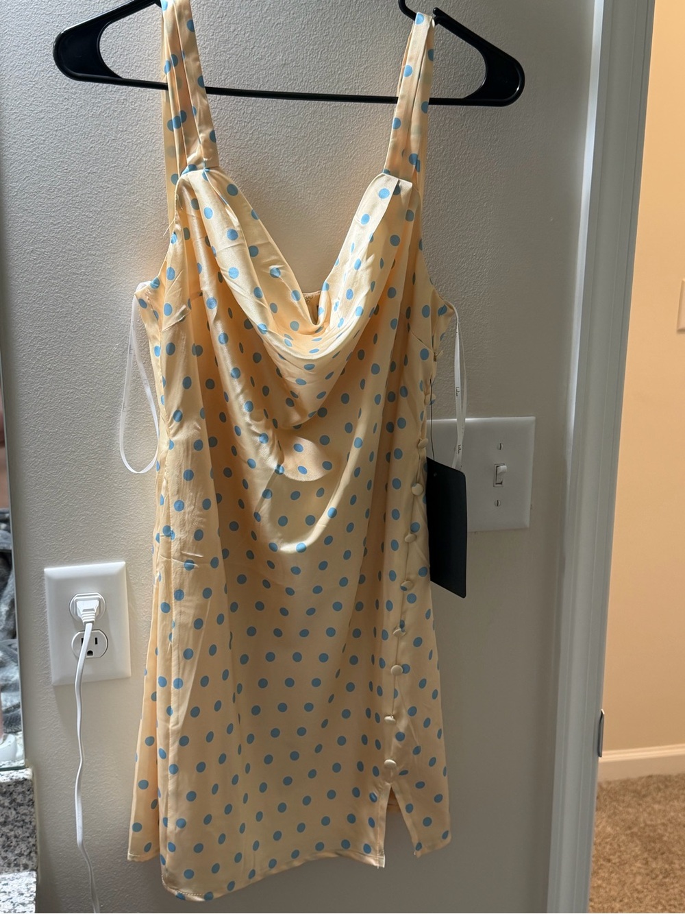 Lulu's Candace Light Yellow Polka Dot Satin Mini Dress